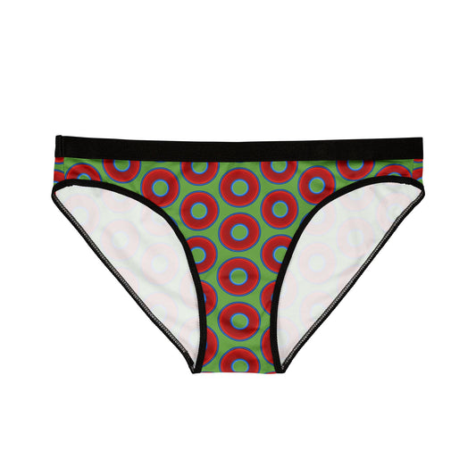 Lumpy Donut Underwear - vivid red donut print w/light green background