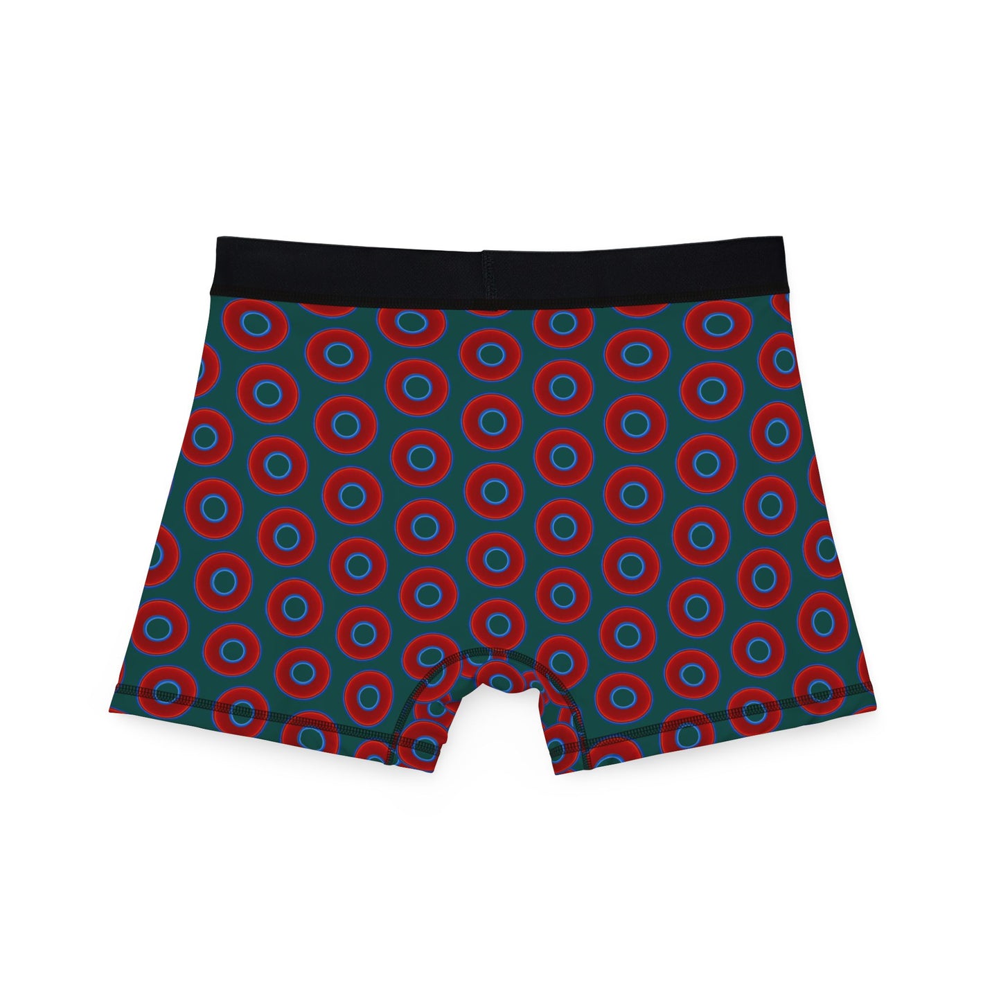 Men's Donut Boxers - red vivid donuts w/dark Fenway green background