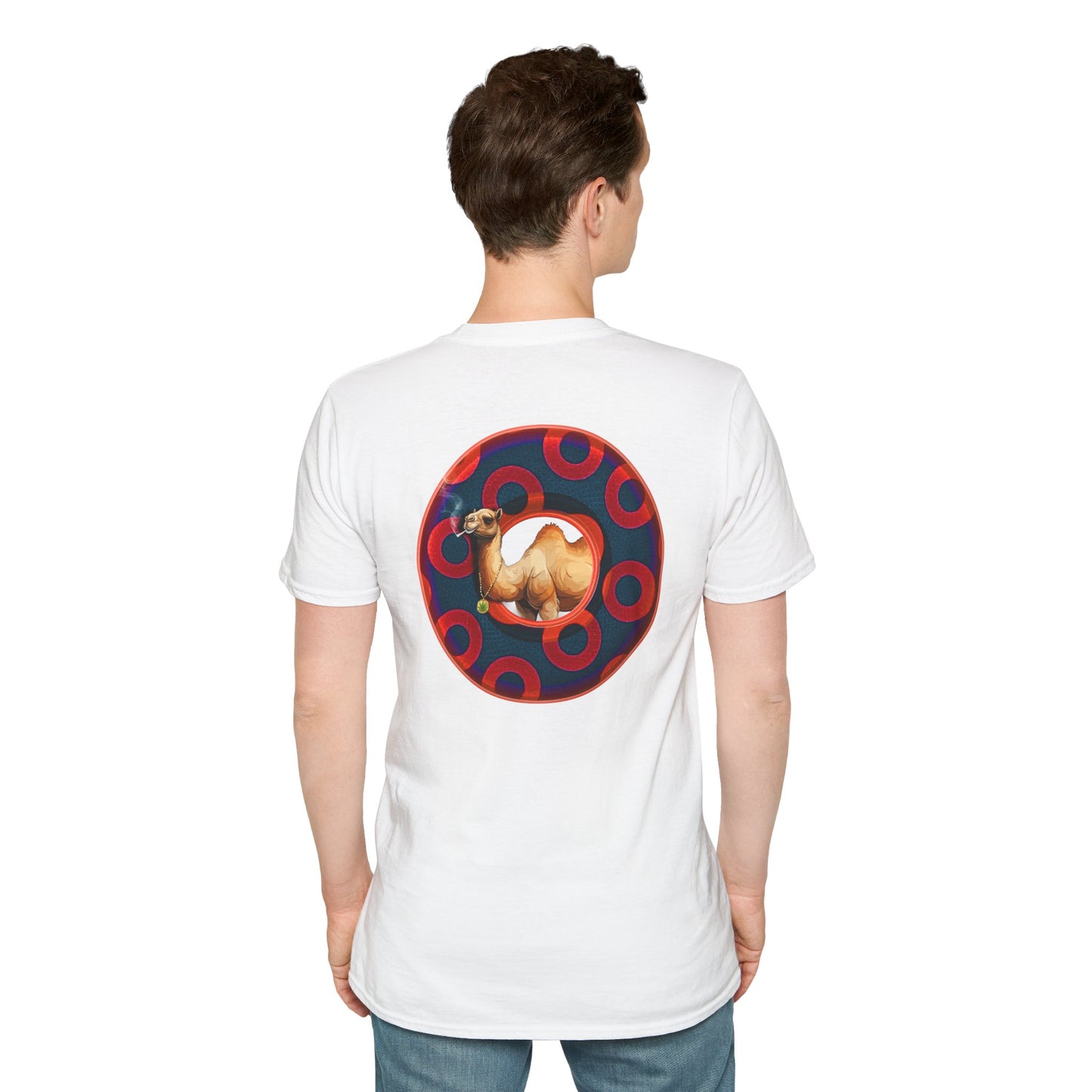 Classic Donut Tee - Unisex Soft-Style - "Joe Camel's Super Cool Donut" - rustic paradox donut - dark navy/red donuts