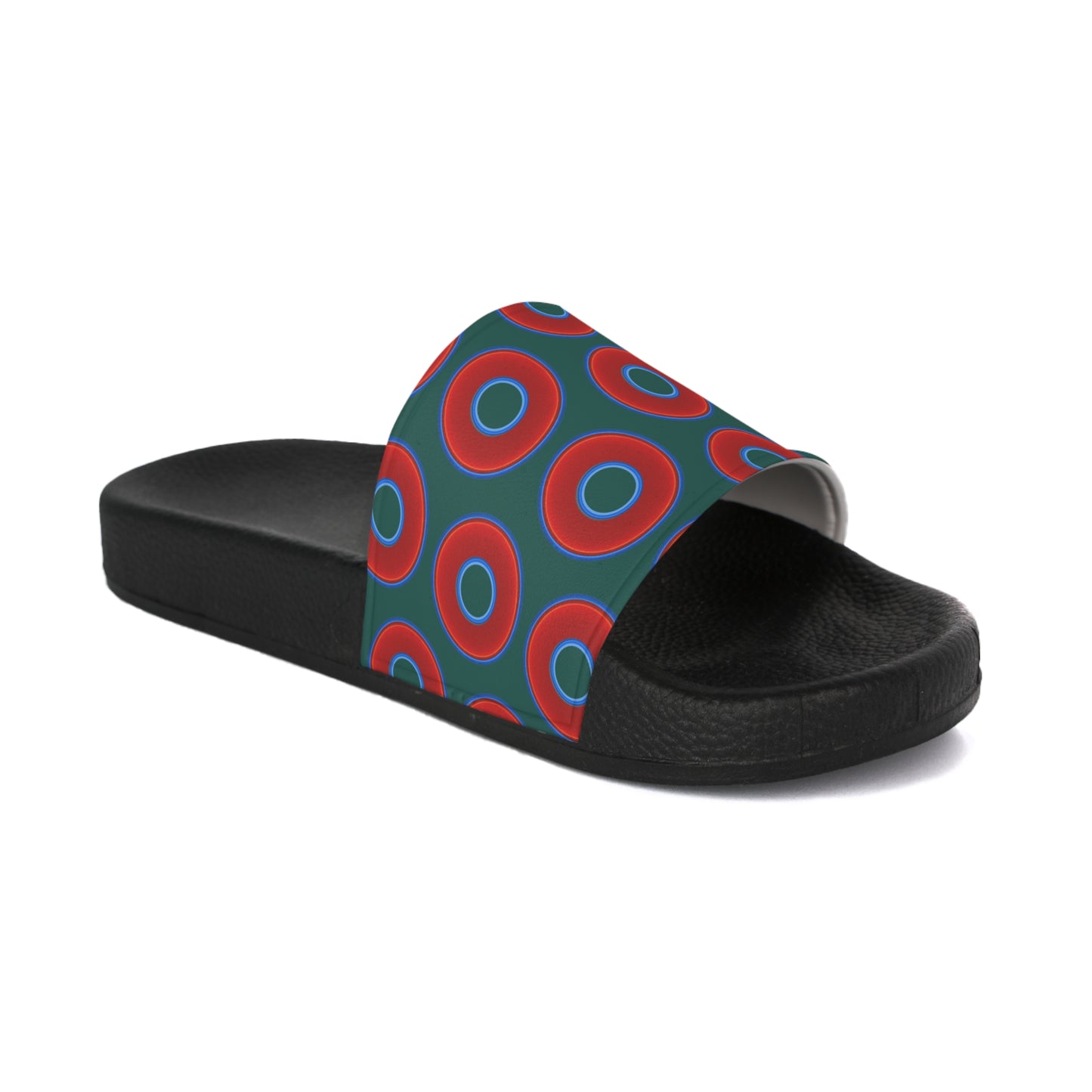 Men's Lumpy Sandals - slip-ons - red vivid donuts w/dark Fenway green background