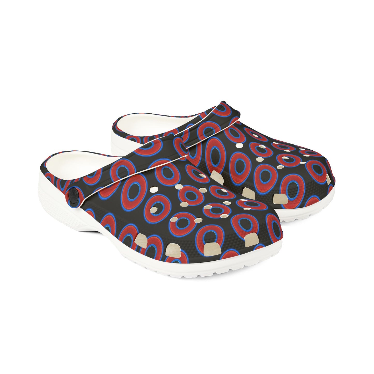 Spatchcocks - donut slip-on shoes - red rustic donuts w/black background [unisex]
