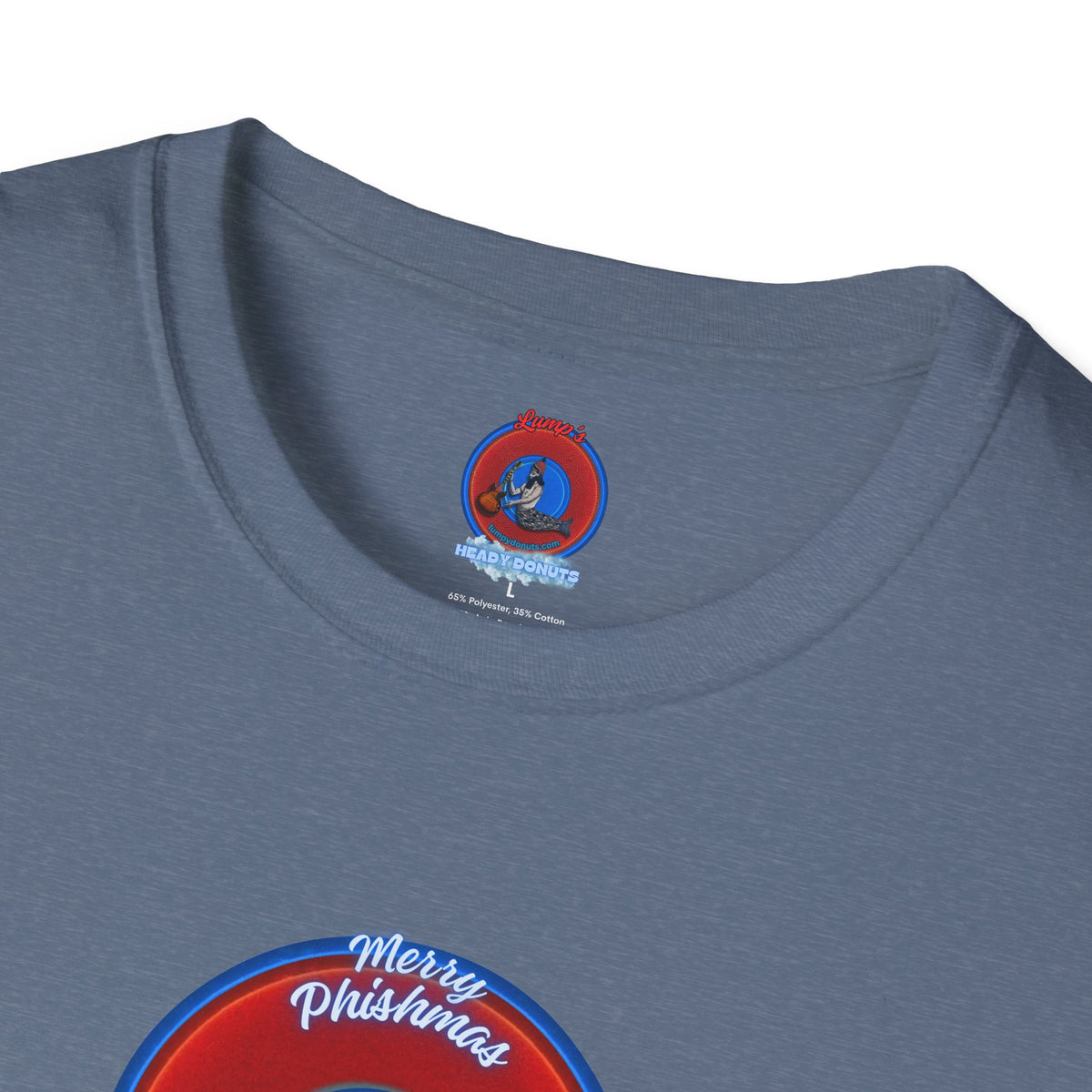 Classic Donut Tee - Unisex Soft-Style - "Phishmas Caroler's Tee " - vivid red/blue donut - variant 2