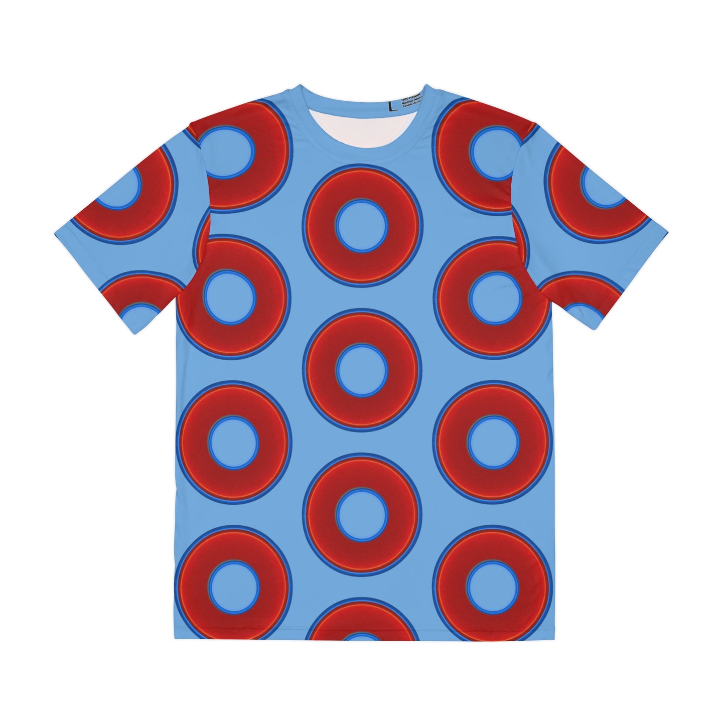 Multi-Beastie Giant Donut AOP Polyester Tee - red vivid donut print w/light blue background