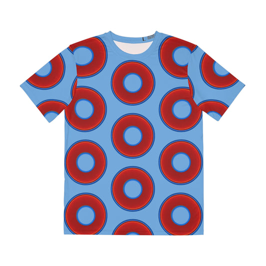 Multi-Beastie Giant Donut AOP Polyester Tee - red vivid donut print w/light blue background