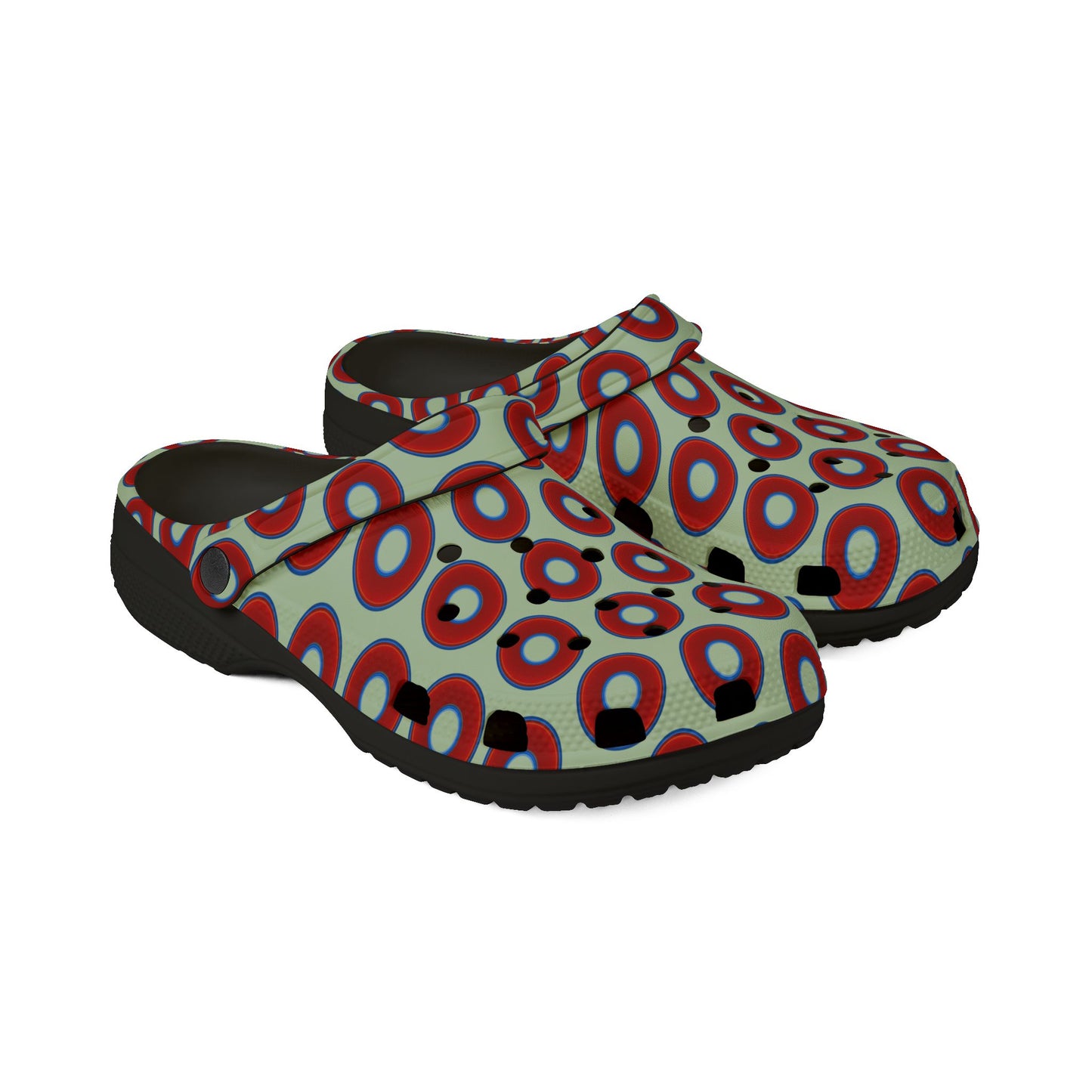 Spatchcocks - donut slip-on shoes - vivid red donuts w/seafoam green background [unisex]
