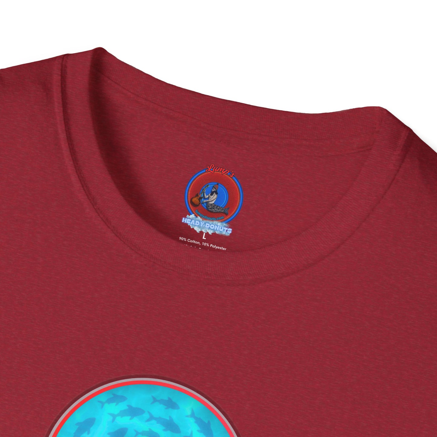 Classic Donut Tee - Unisex Soft-Style - "Skoolie of Phishies" - vivid sea donut - w/light blue water - variant 1