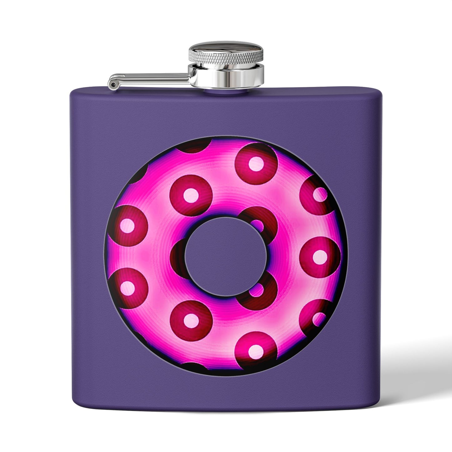 Lump's Donut Flask 6 oz -  Hot Magenta/Red Blimpy Paradox Donut - [*w/your choice of 6 backgrounds]