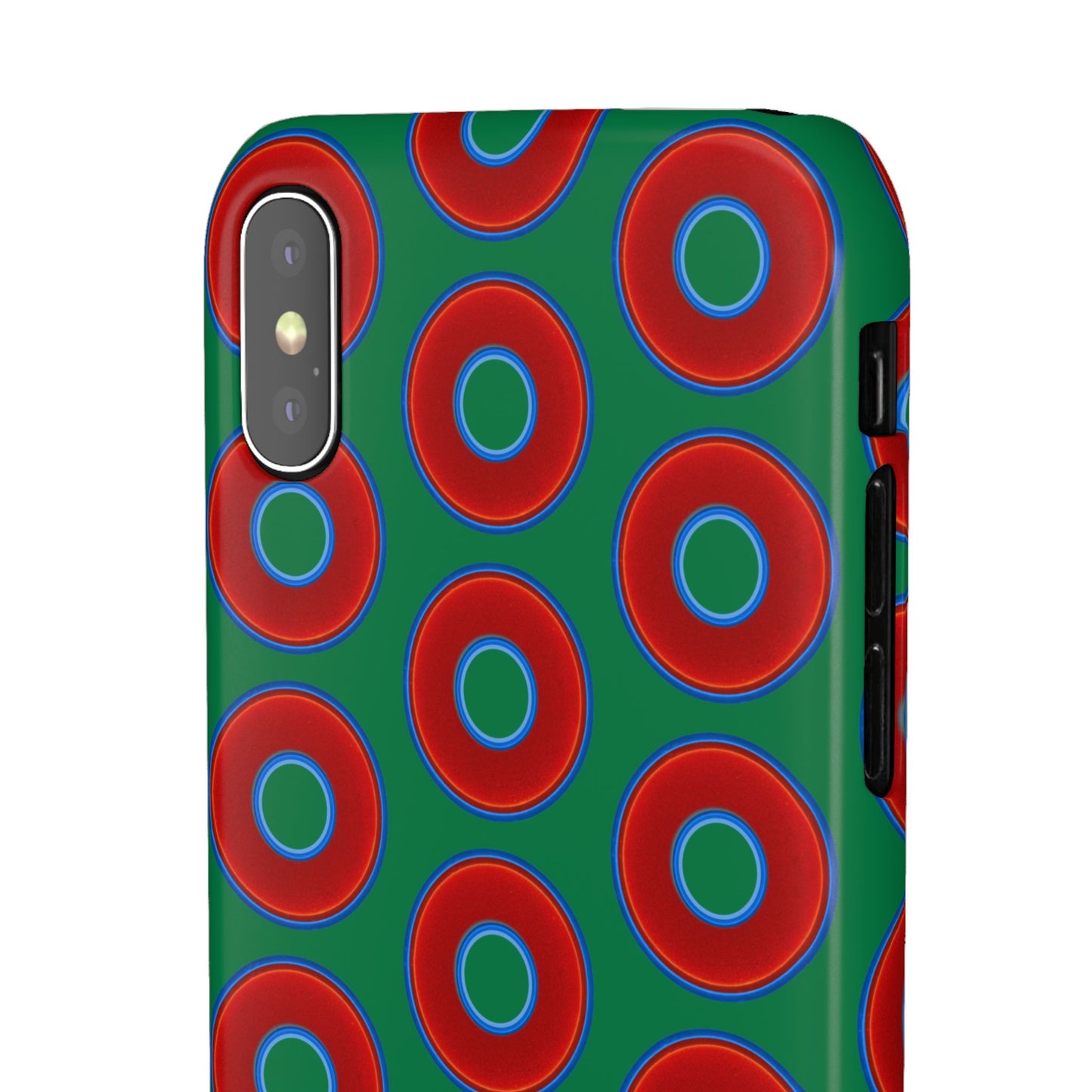 Lumpy Donut Snap Case - red vivid donut print w/green background