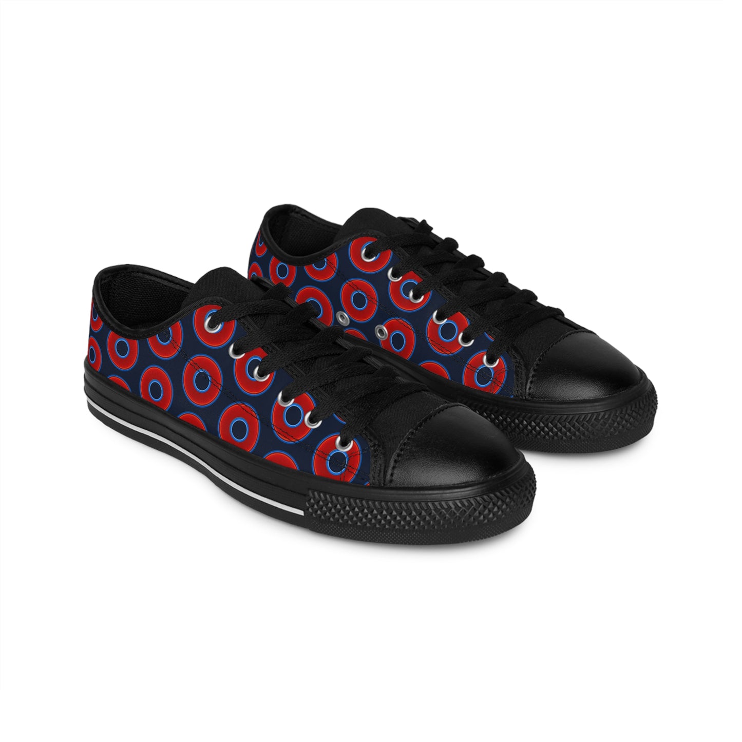Men's Cushiony Convectors - Low Top - large red vivid donut print w/midnight teal blue elite background