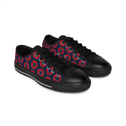 Men's Cushiony Convectors - Low Top - large red vivid donut print w/midnight teal blue elite background