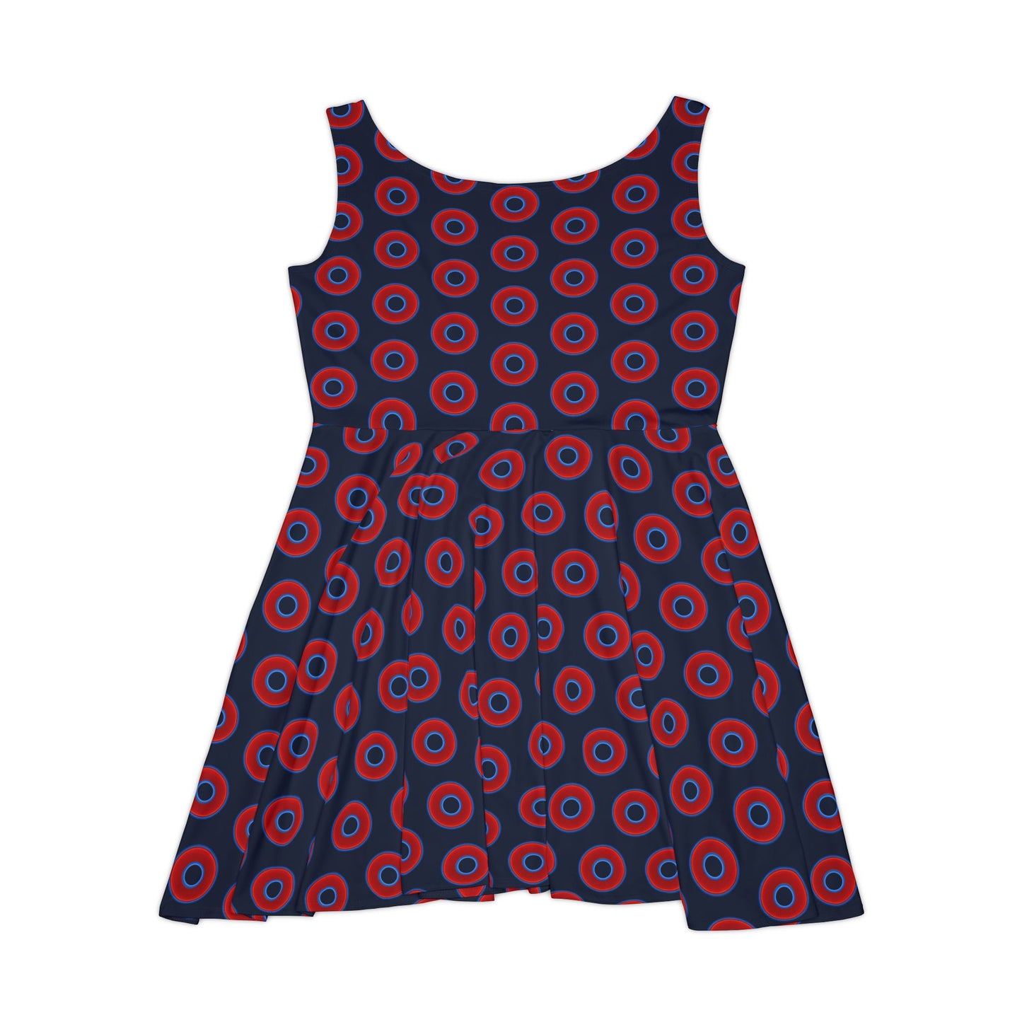 Women's Skater Donut Dress - vivid red donut print w/dark teal blue elite background