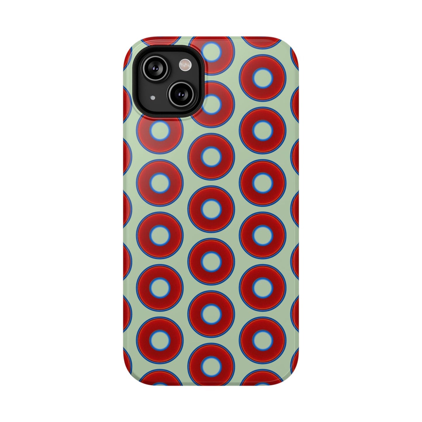 Impact-Resistant Lumpy Donut Case - red vivid donut print w/seafoam green background