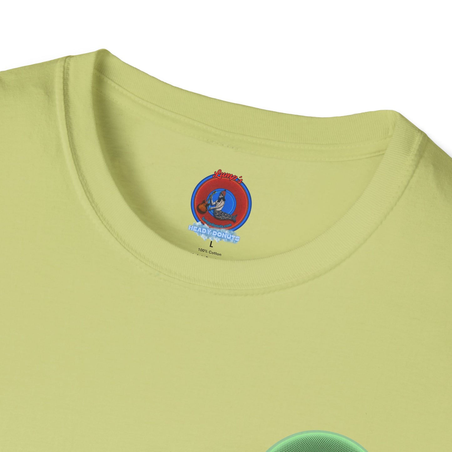 Classic Donut Tee - Unisex Soft-Style - "Swimming By" - variant 1 - series 1.0 - florescent green donut