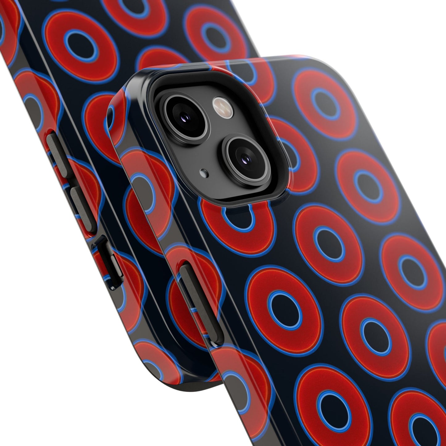 Impact-Resistant Lumpy Donut Case - red vivid donut print w/blue charcoal background
