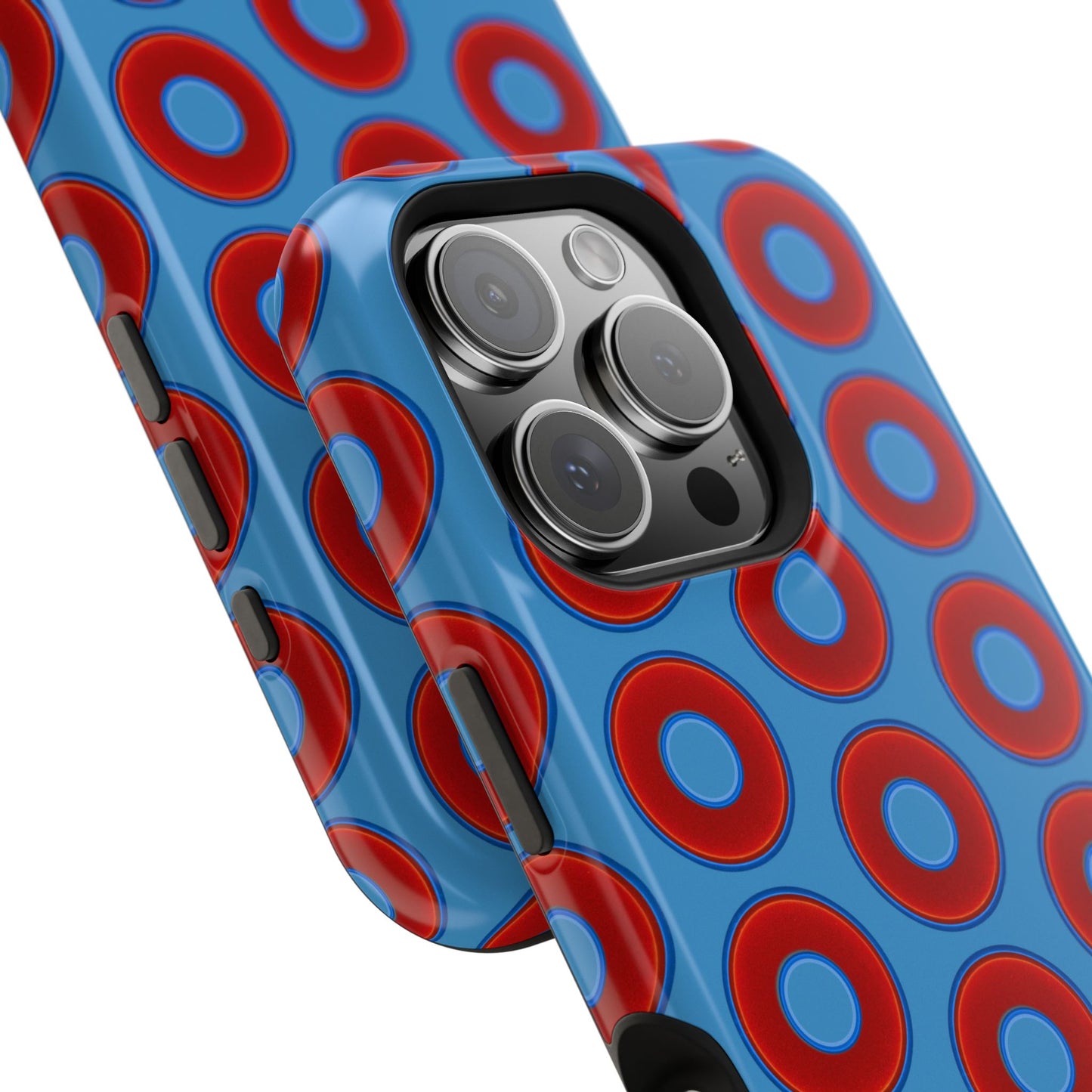 Impact-Resistant Lumpy Donut Case - red vivid donut print w/light steel blue background