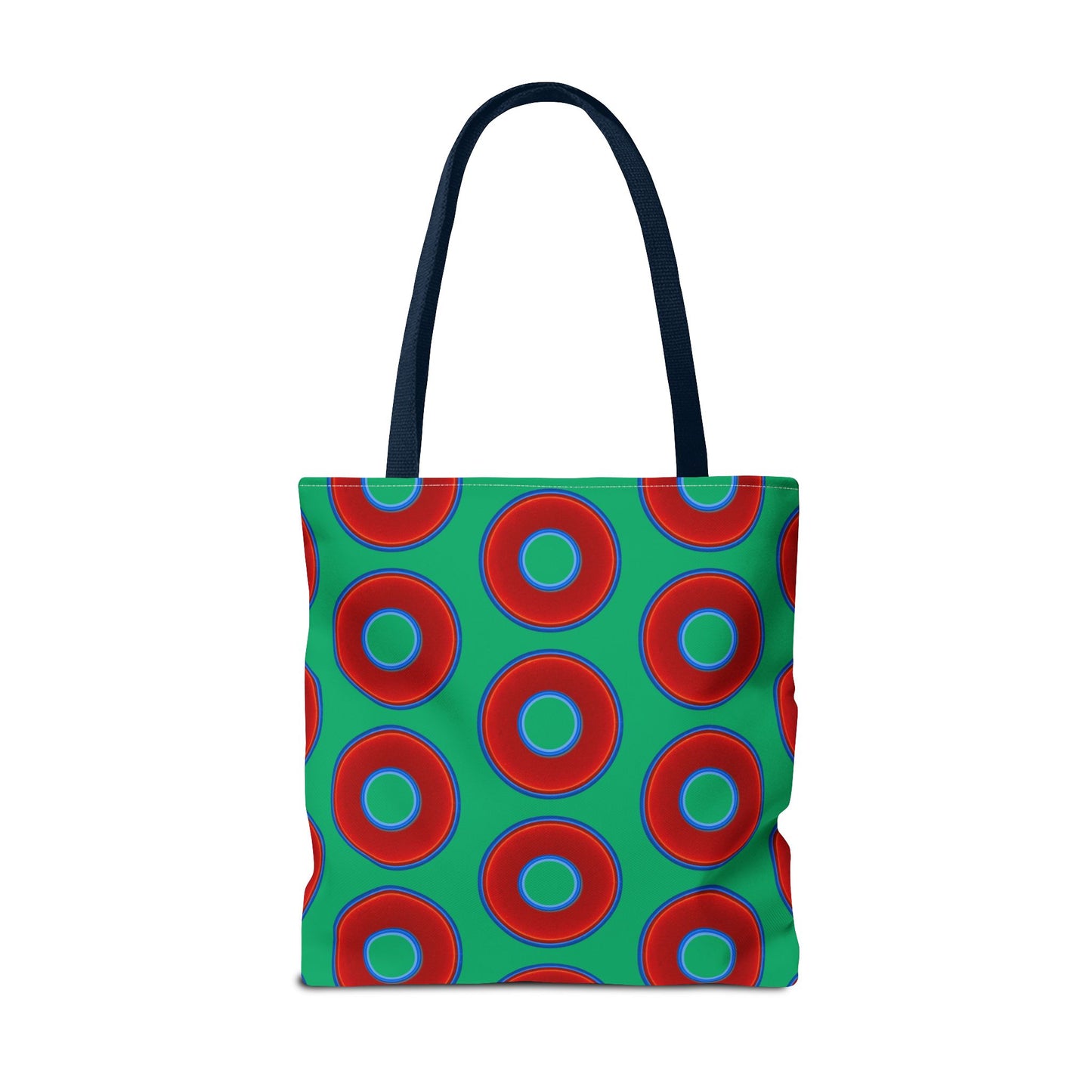 Lumpy Beach/Tote Bag - red vivid donuts w/jade green background