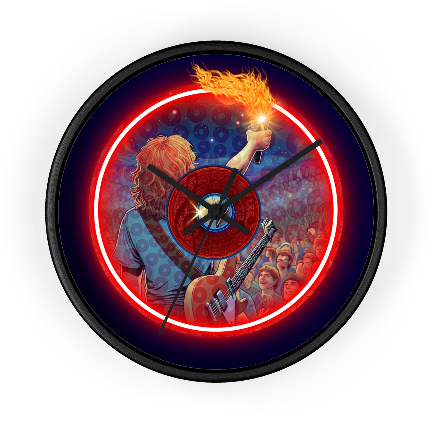 Lumpy Wall Clock - "The Torchbearer's Donut Clock" - red pic donut w/midnight blue background