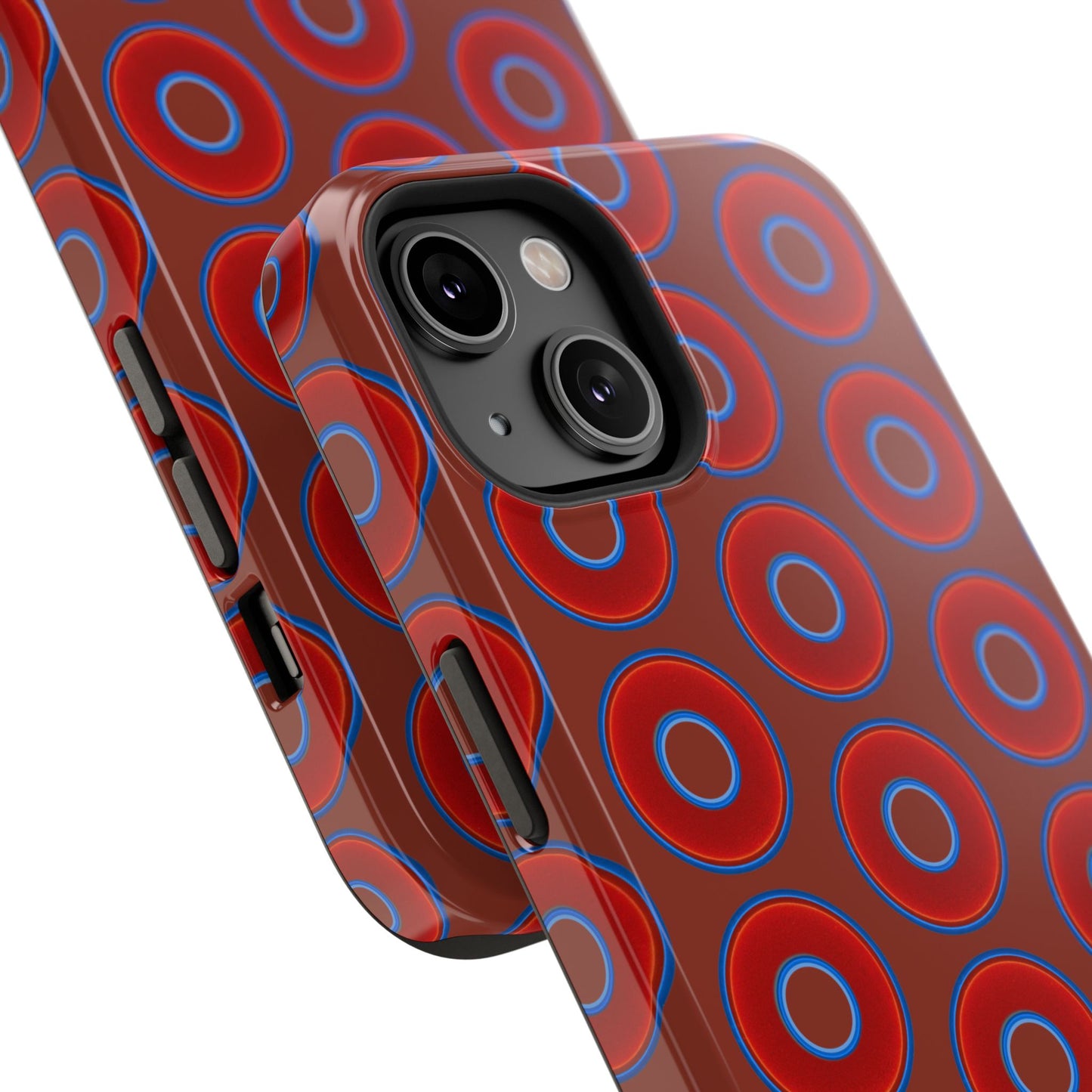 Impact-Resistant Lumpy Donut Case - red vivid donut print w/burnt umber background