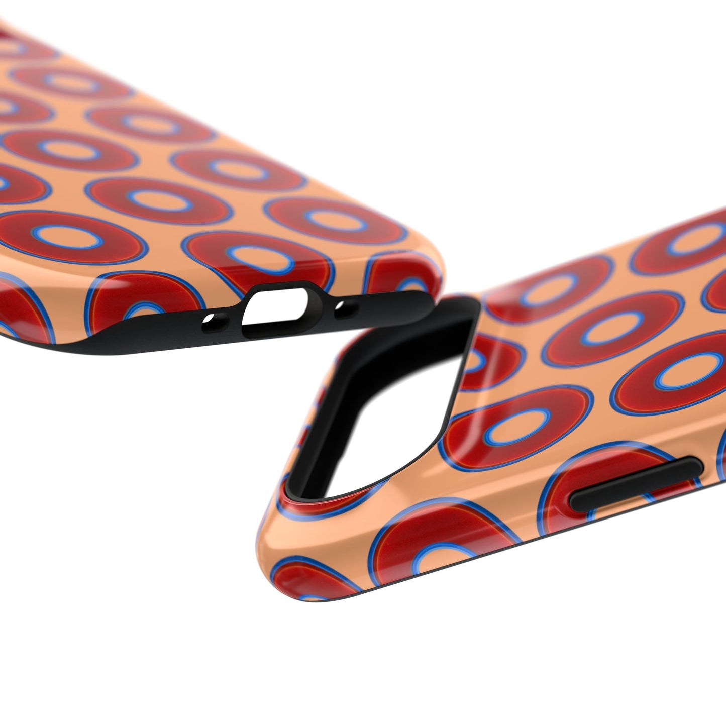 Impact-Resistant Lumpy Donut Case - red vivid donut print w/peach background