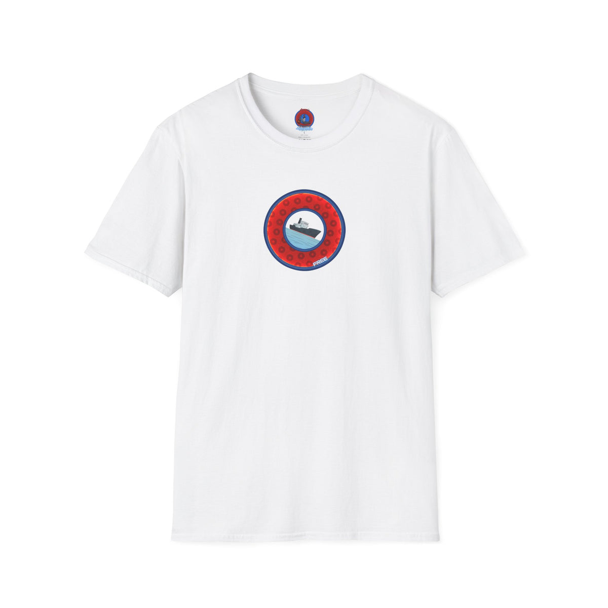Classic Donut Tee - Unisex Soft-Style - "Phree Donut Sliders" - red/blue widemouthed paradox donut