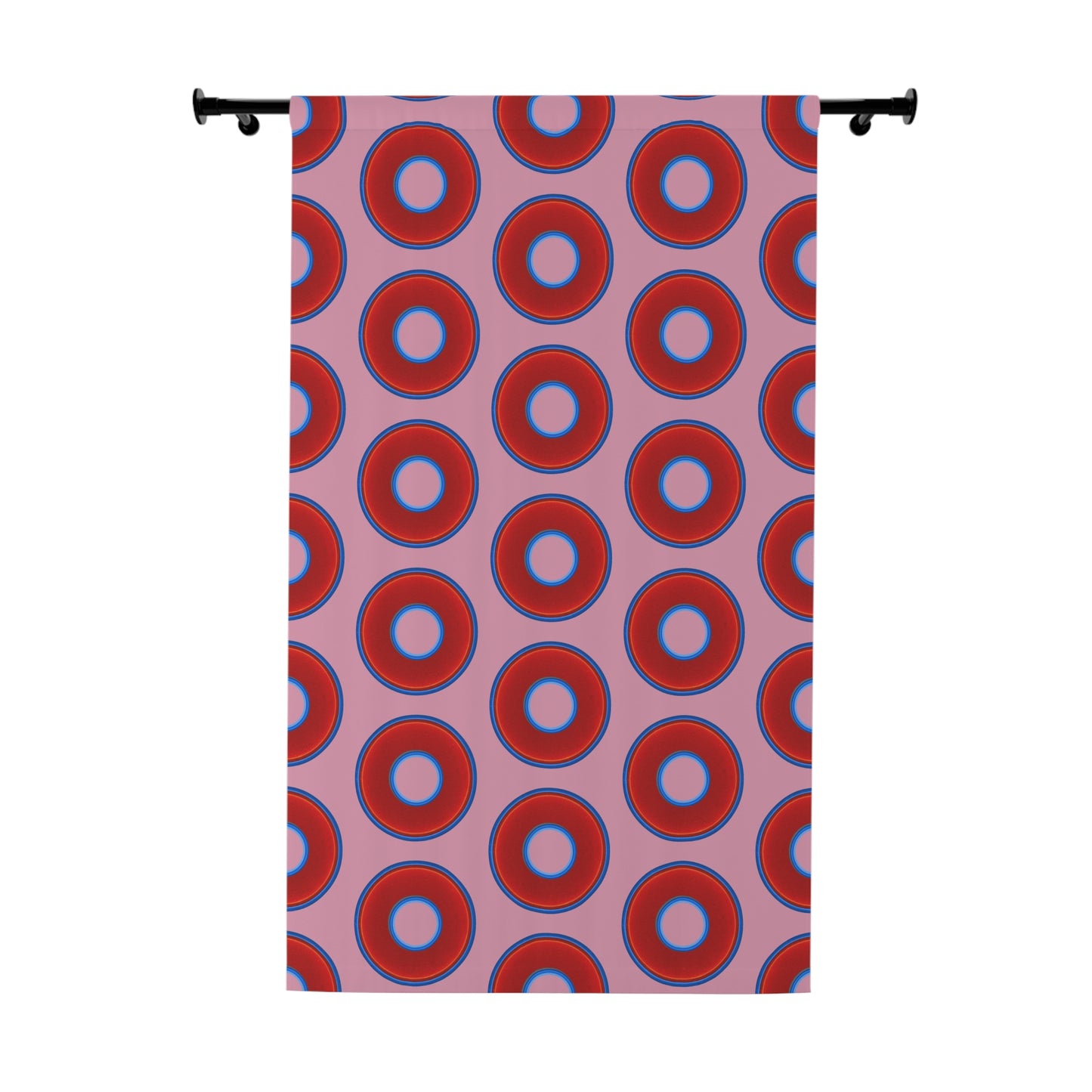 Lump's Heady Curtain w/Donuts - vivid red donut print - w/pale magenta background - [*1 Piece / 50" x 84"]
