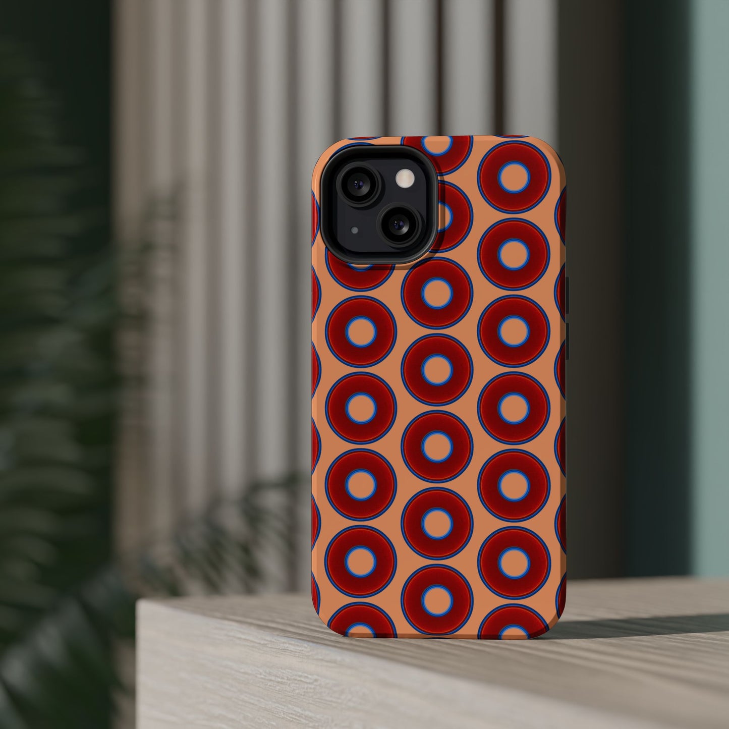 Magnetic Tough Donut Case - red vivid donut print w/peach background