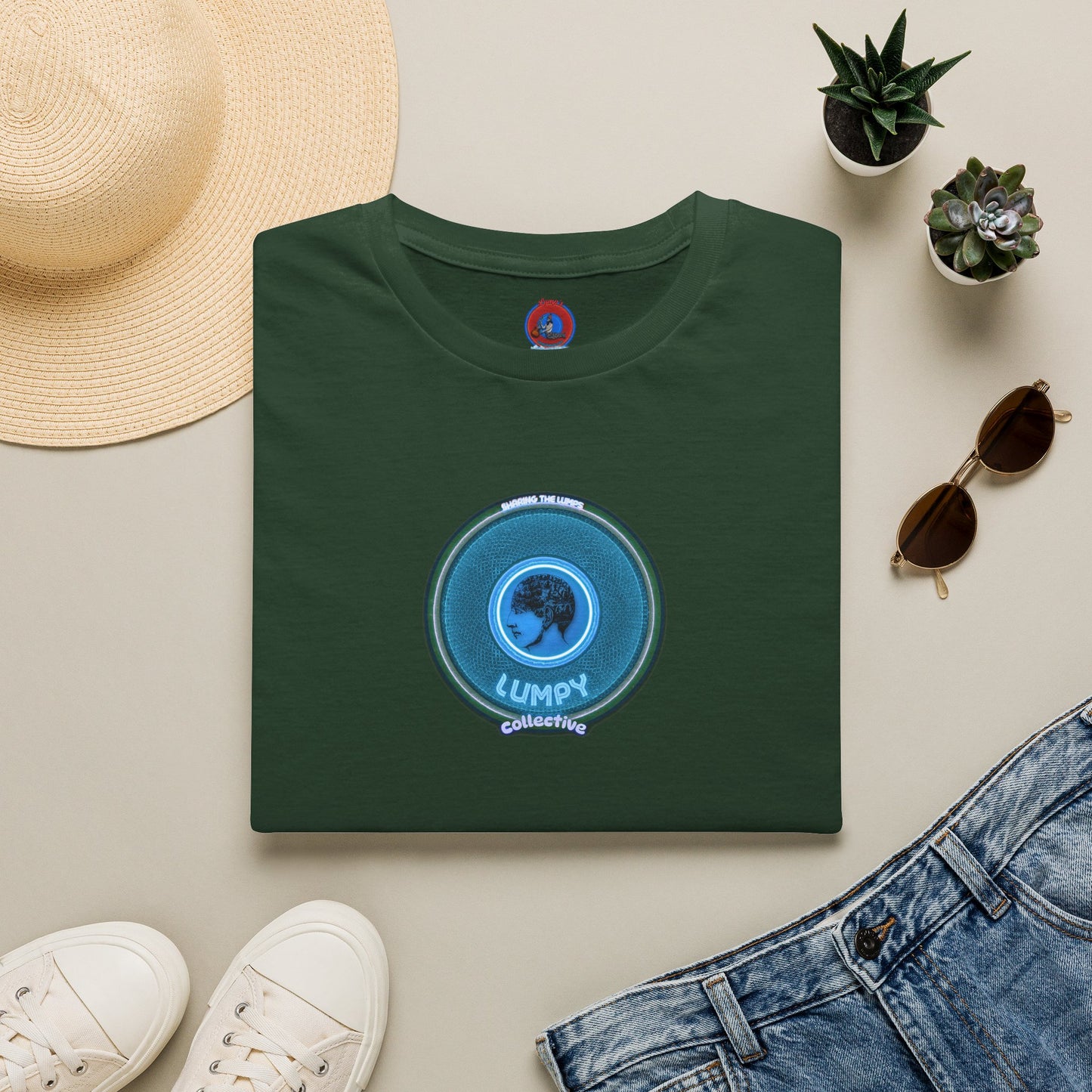 Classic Donut Tee - Unisex Soft-Style - "Lumpy Collective Donut" - aquamarine blue/green lumpy donut - variant 3