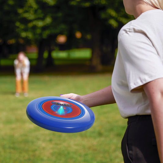 Lumpy Wham-O Donut Frisbee - "Unidentified Mothership of a Phrisbee" - red/royal blue vivid donut w/