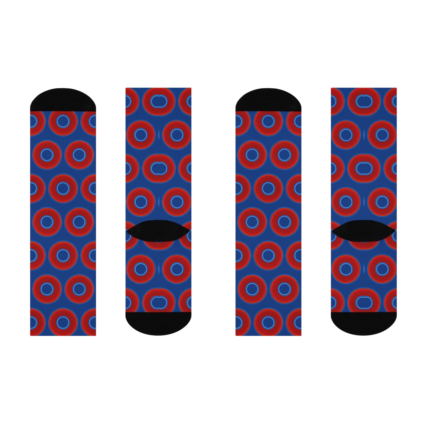 Lumpy Sox - cushioned crew - vivid red donut print w/dark blue background