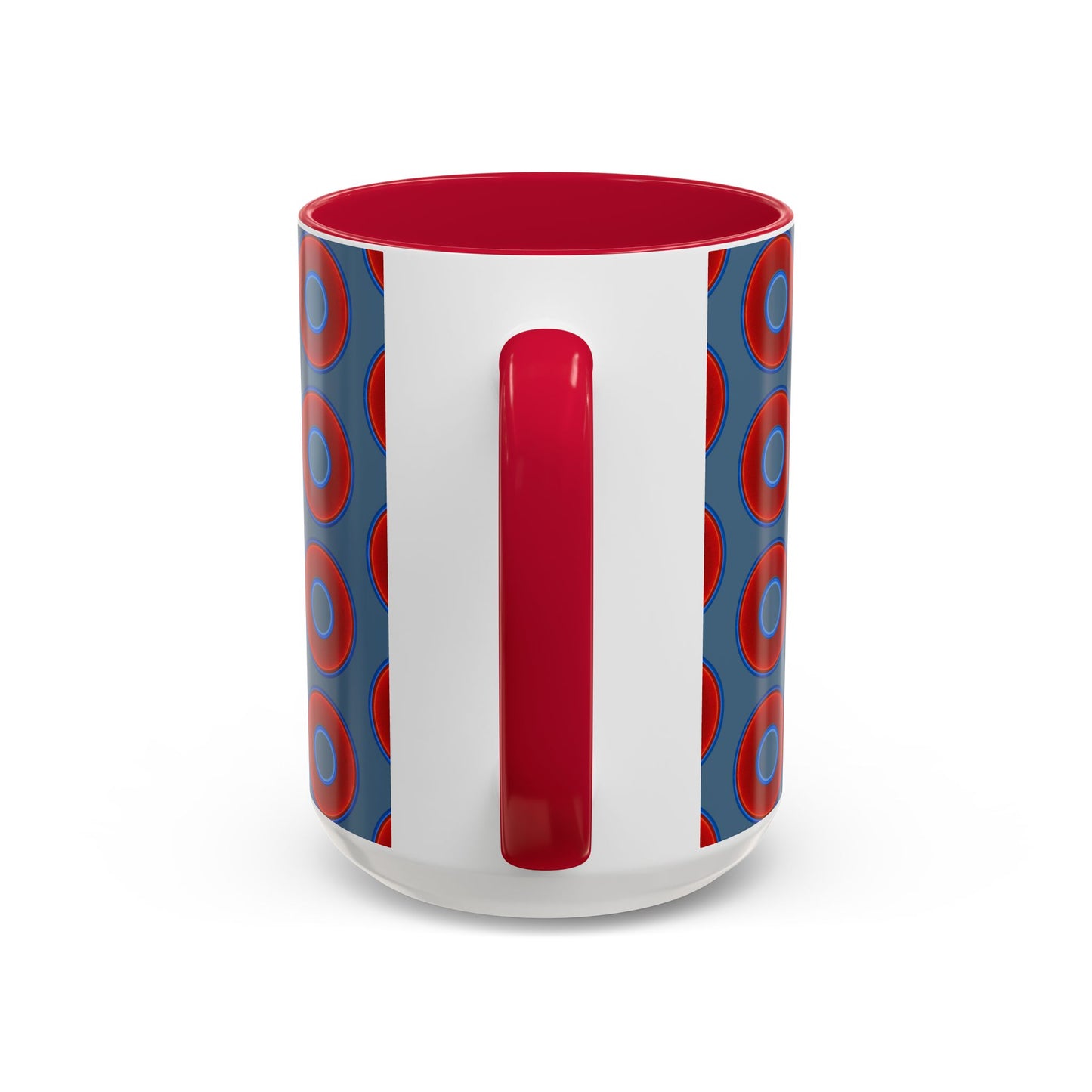 Lump's Grumpy Coffee Mug - vivid red donuts w/steel blue background