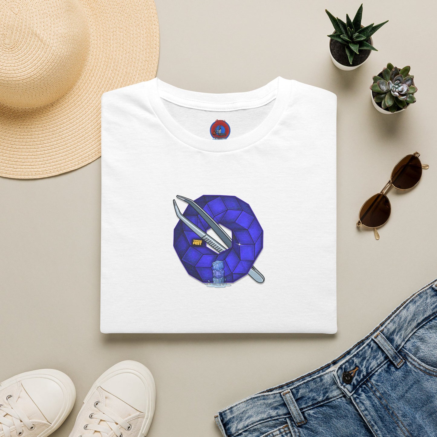 Classic Donut Tee - Unisex Soft-Style - "The Teasing Donut" - rustic dark royal blue cubed donut