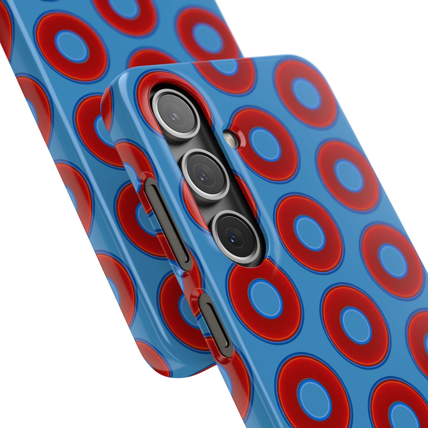 Lumpy Donut Snap Case - red vivid donut print w/light steel blue background