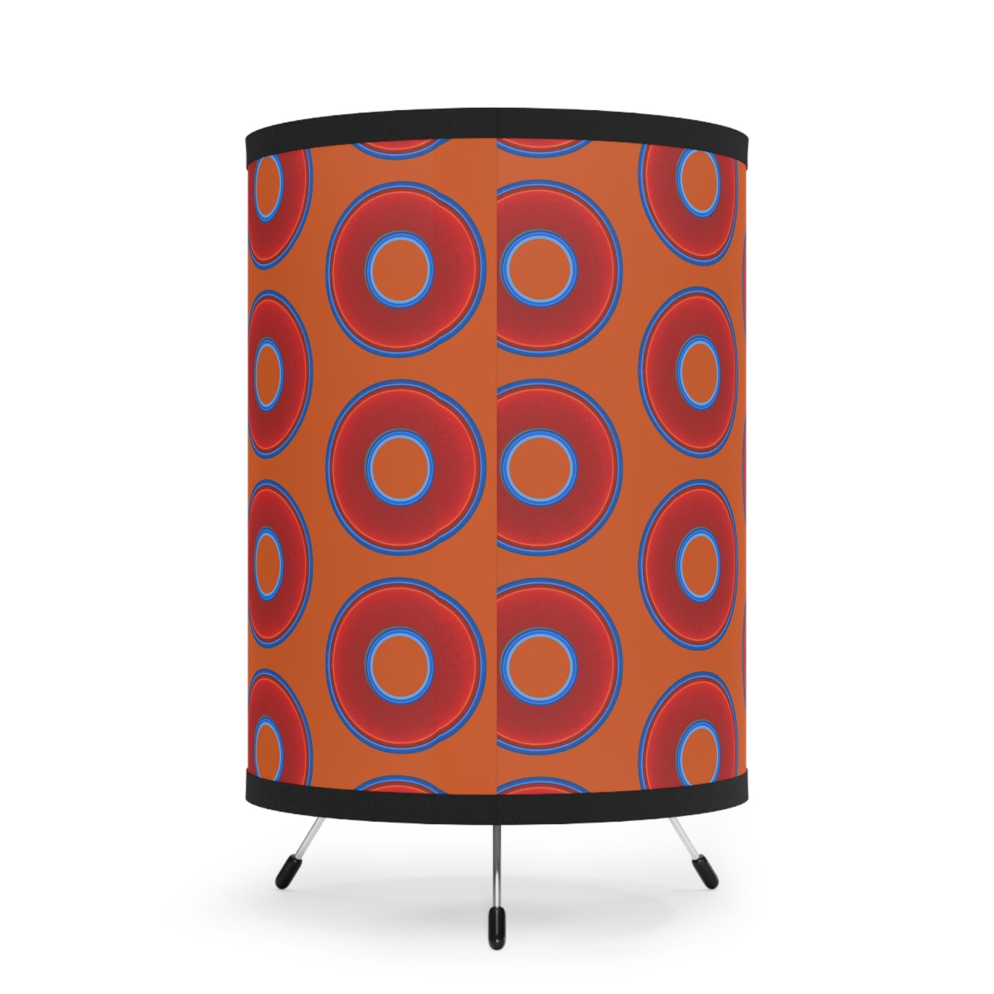 Lumpy Tripod Donut Lamp - vivid red donuts w/dark orange background