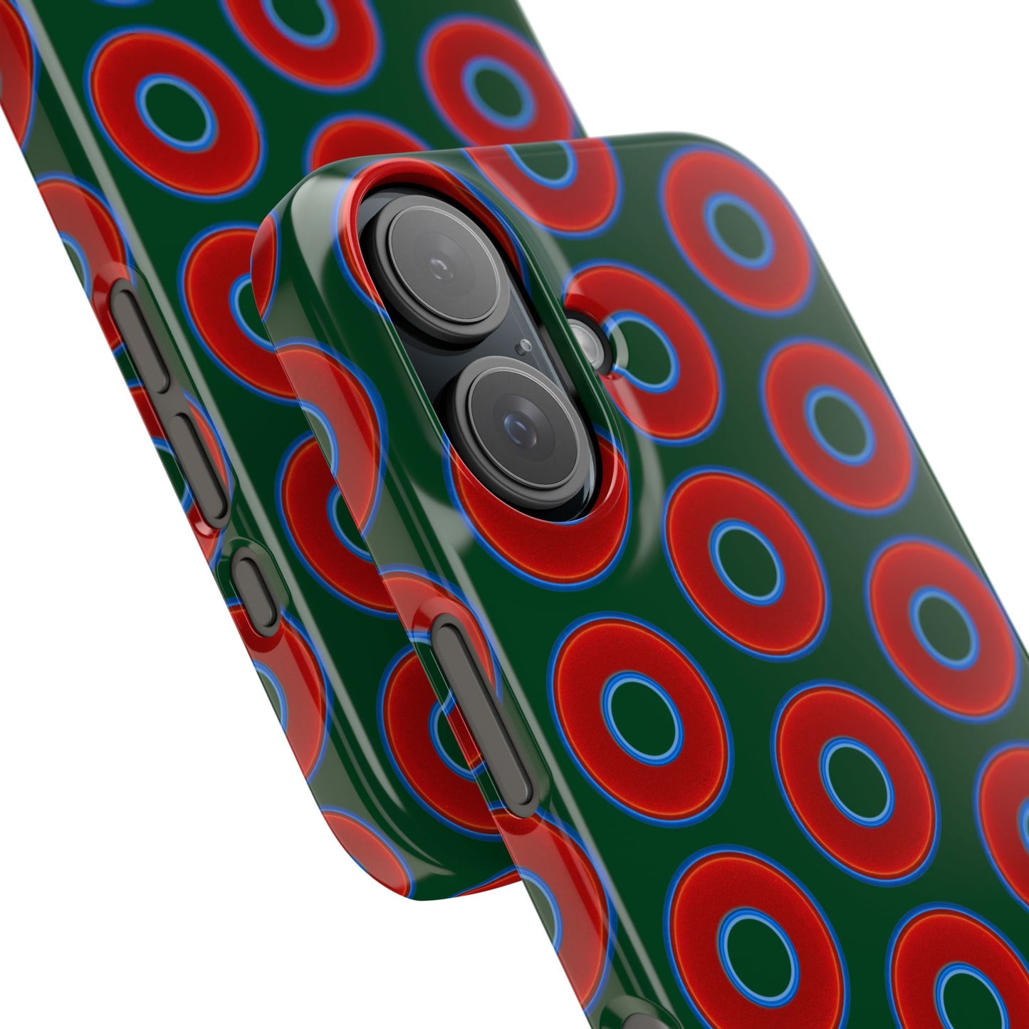 Lumpy Donut Snap Case - red vivid donut print w/deep pond green background