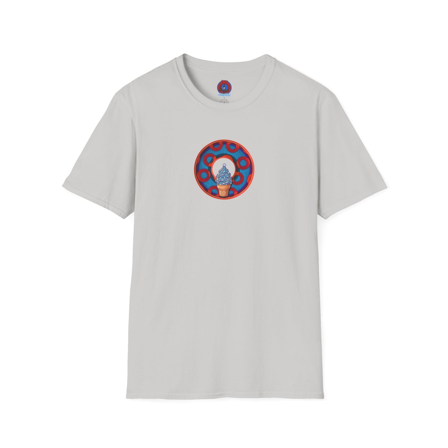 Classic Donut Tee - Unisex Soft-Style - "We All Scream It's ICE Cream" - blue/red rustic paradox donut