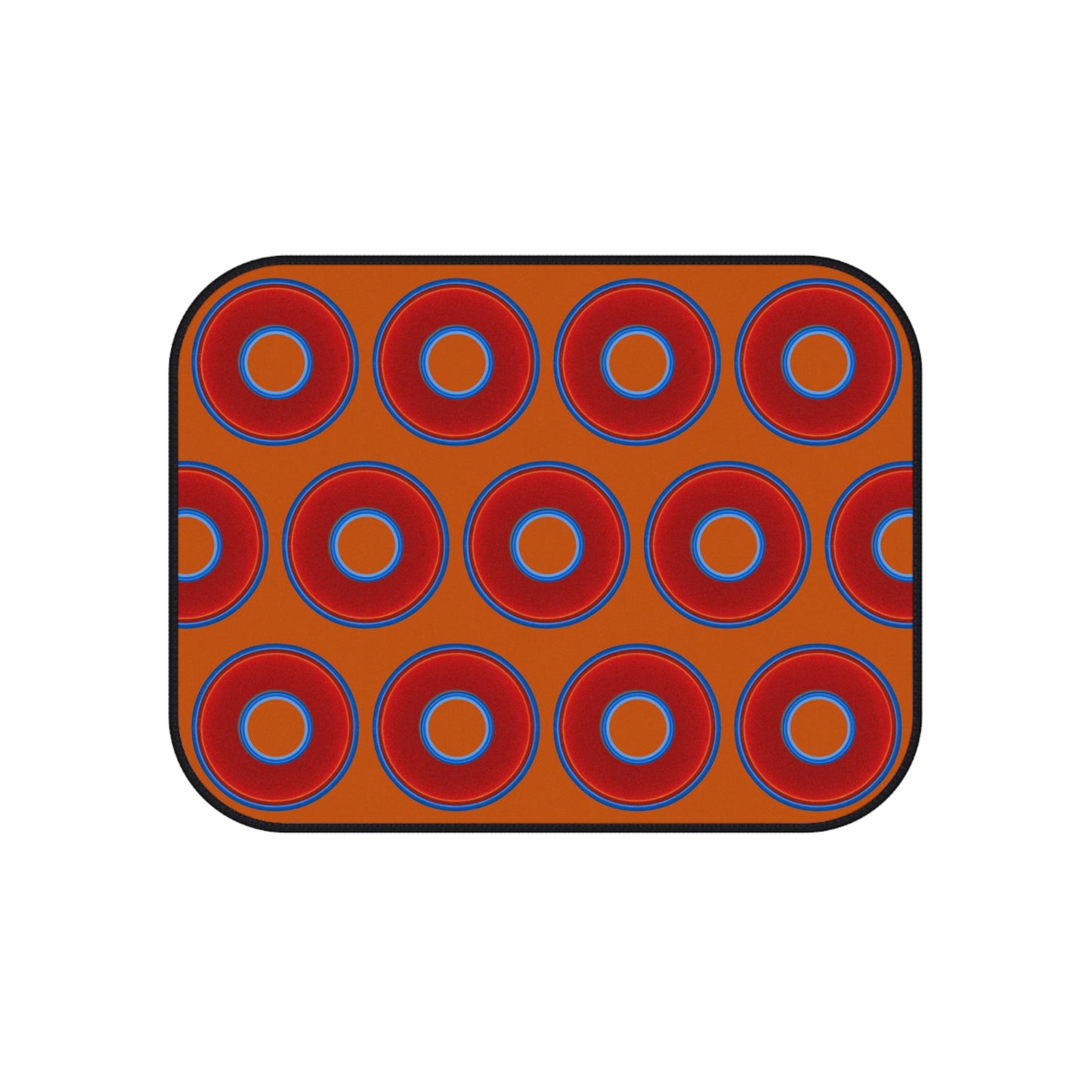 Contacted Car Mats - vivid donut print w/dark orange background