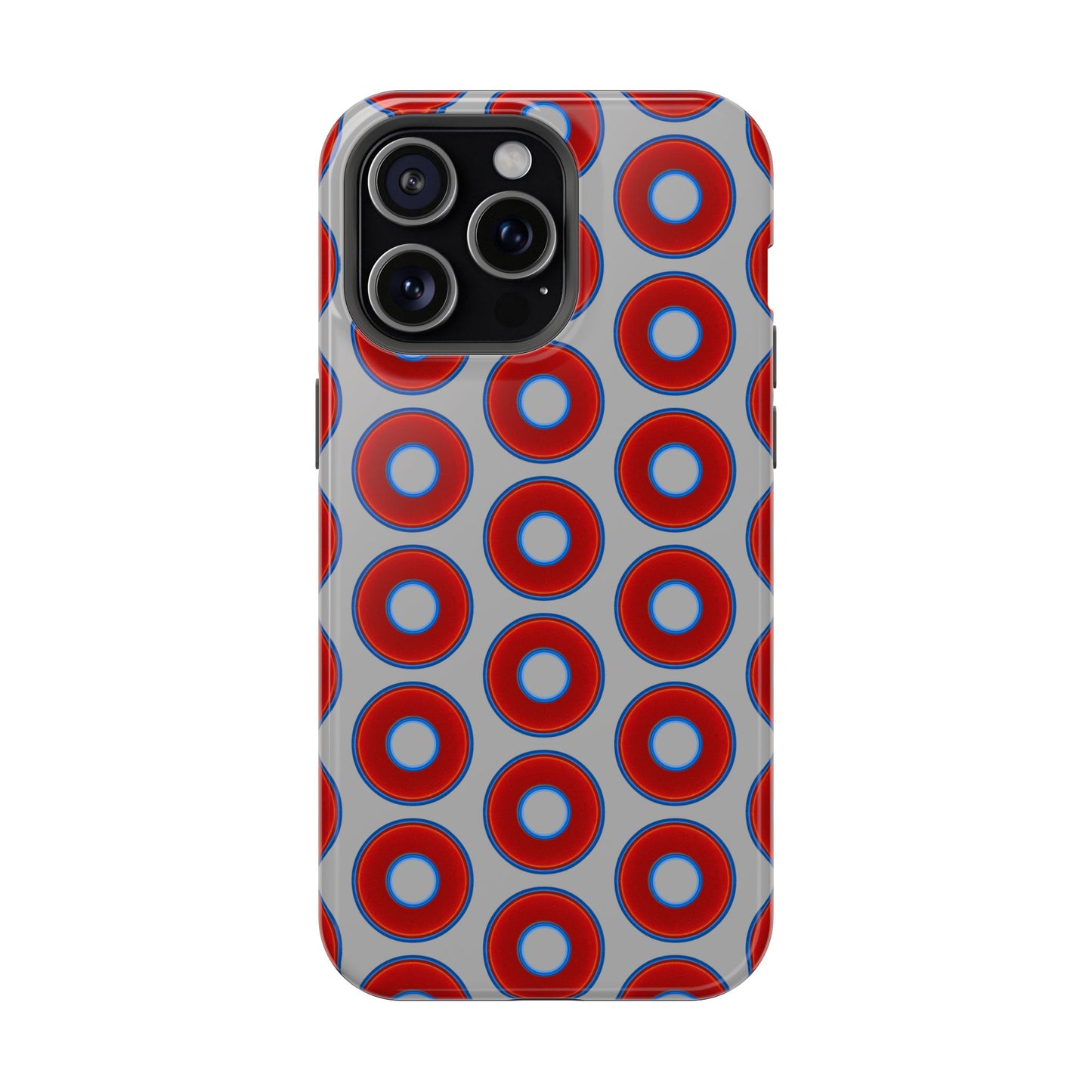 Impact-Resistant Lumpy Donut Case - red vivid donut print w/light gray background