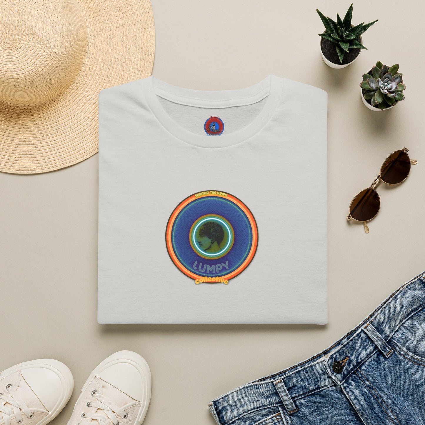 Classic Donut Tee - Unisex Soft-Style - "Lumpy Collective Donut" - blue/orange lumpy donut - variant 4