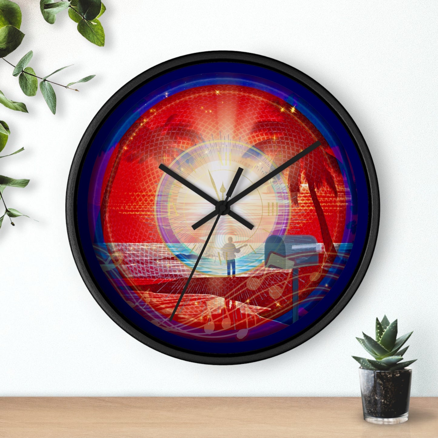 Lumpy Wall Clock - "The Velvet Cake Donut" - vivid red pic donut w/navy background