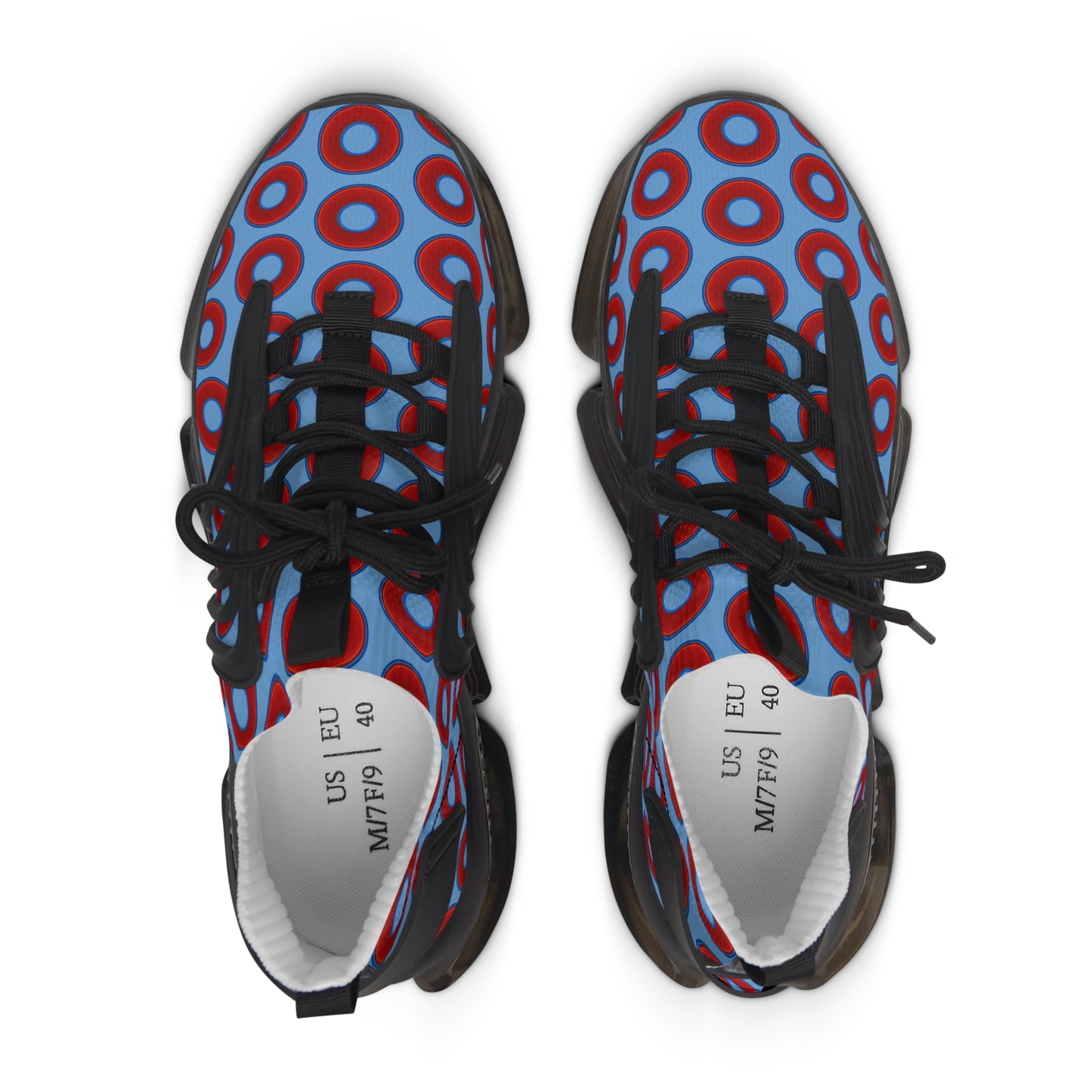 Women's Donut Kicks - red vivid donut print w/light blue background