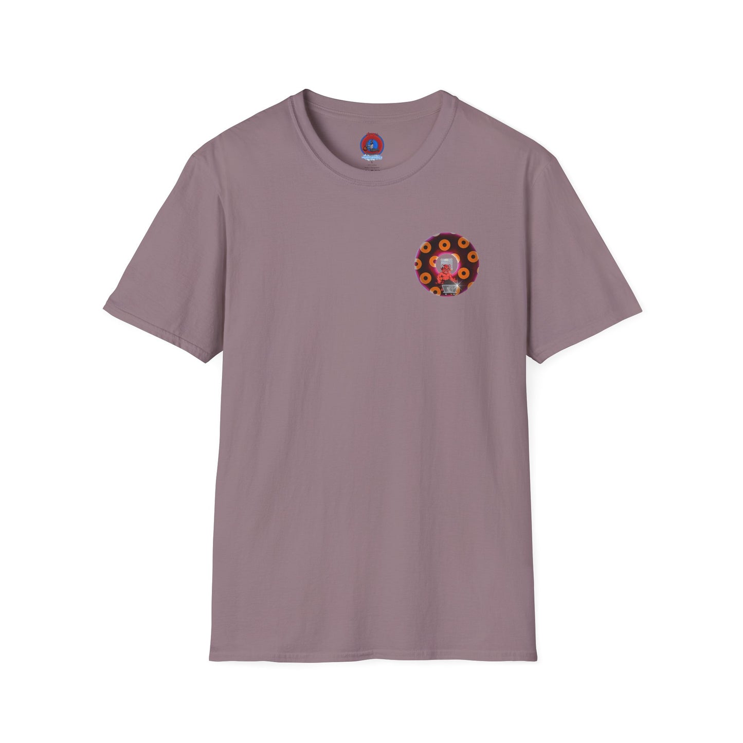 Classic Donut Tee - Unisex Soft-Style - "Every 46th Day Tee Shirt" - paradoxical dark magenta/orange donut
