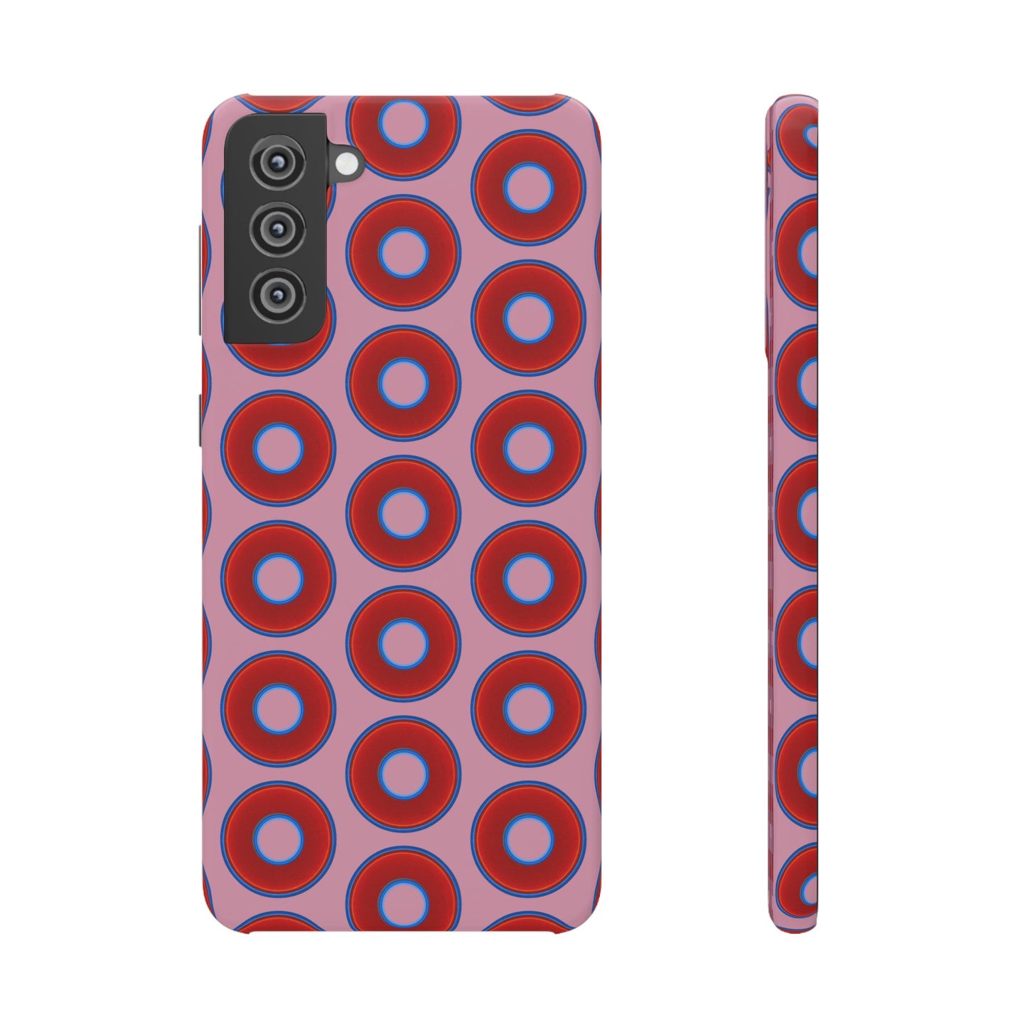 Lumpy Donut Snap Case - red vivid donut print w/pale magenta background