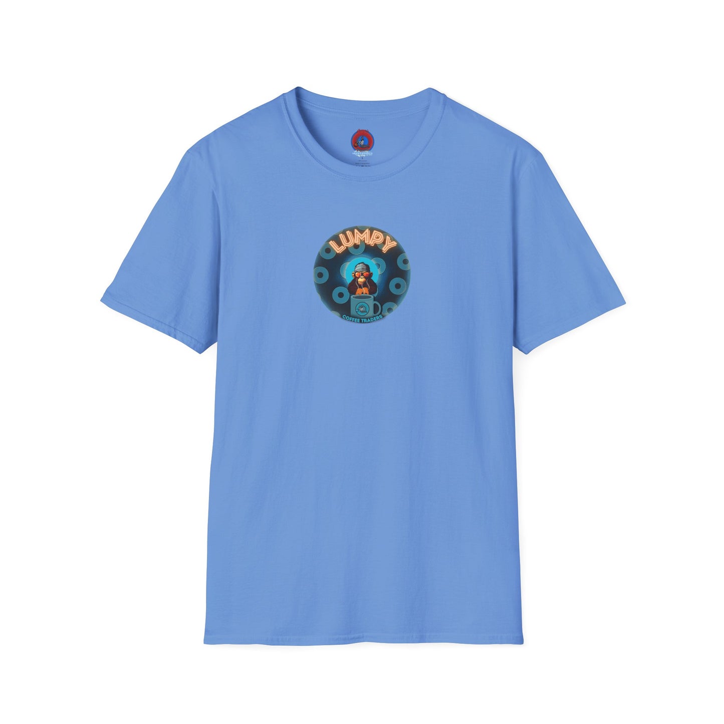 Coffee Traders Tee - Unisex Soft-Style - "Tasty Coffee" - paradoxical donut/cubed blue donut - variant 2 - logo front/It's Ice Cube's back