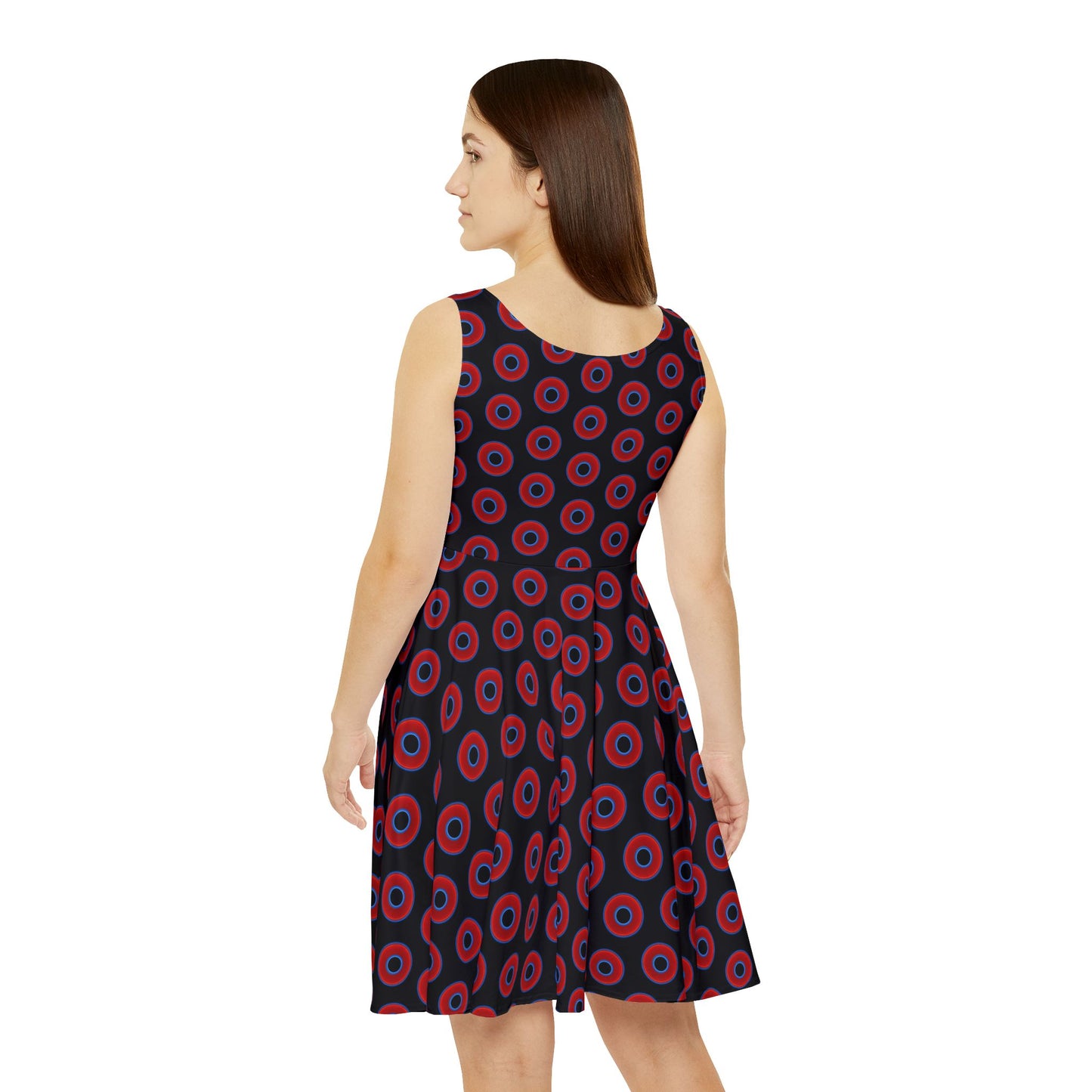 Women's Skater Donut Dress - vivid red donut print w/black background