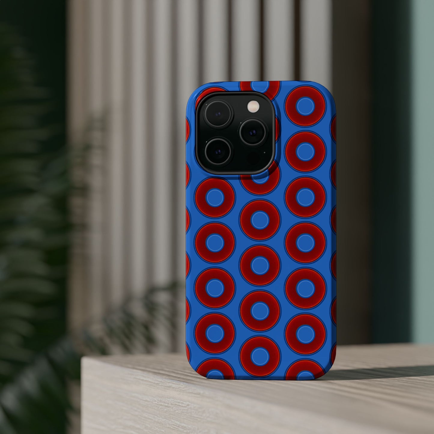Magnetic Tough Donut Case - red vivid donut print w/light royal blue background