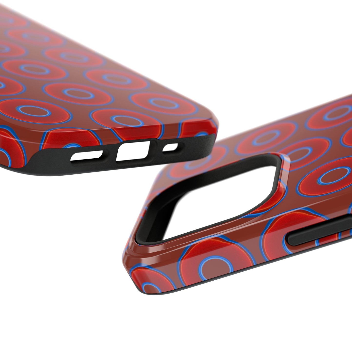 Impact-Resistant Lumpy Donut Case - red vivid donut print w/burnt umber background