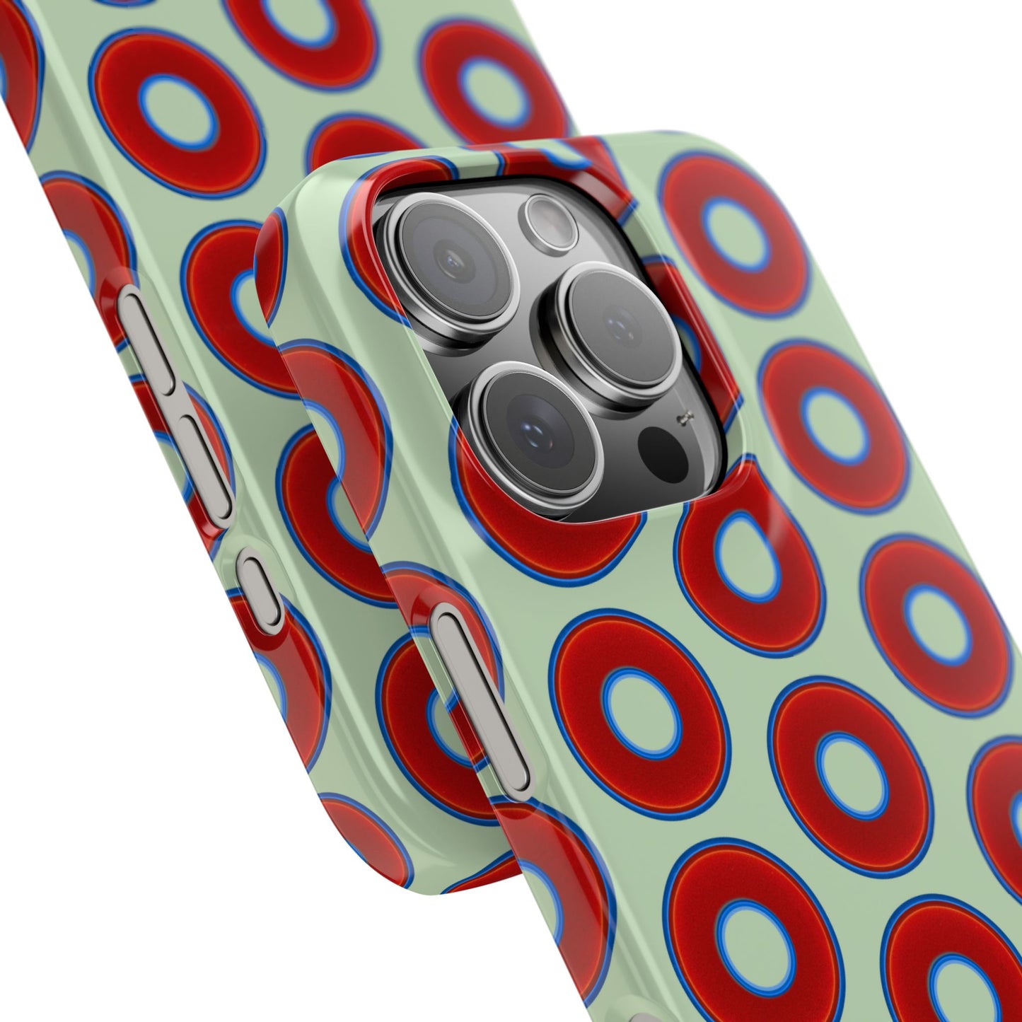 Lumpy Donut Snap Case - red vivid donut print w/seafoam green background