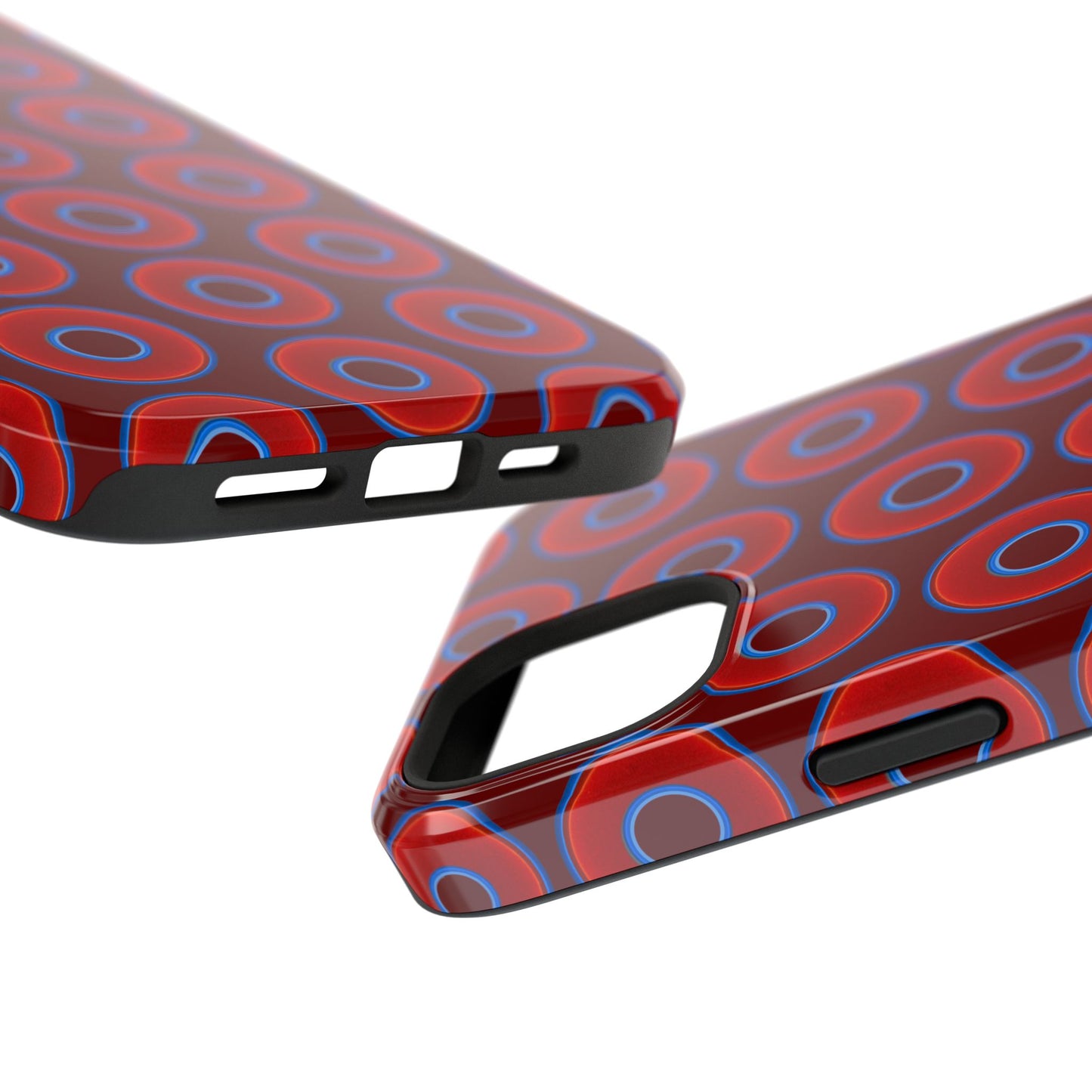 Impact-Resistant Lumpy Donut Case - red vivid donut print w/dark red background