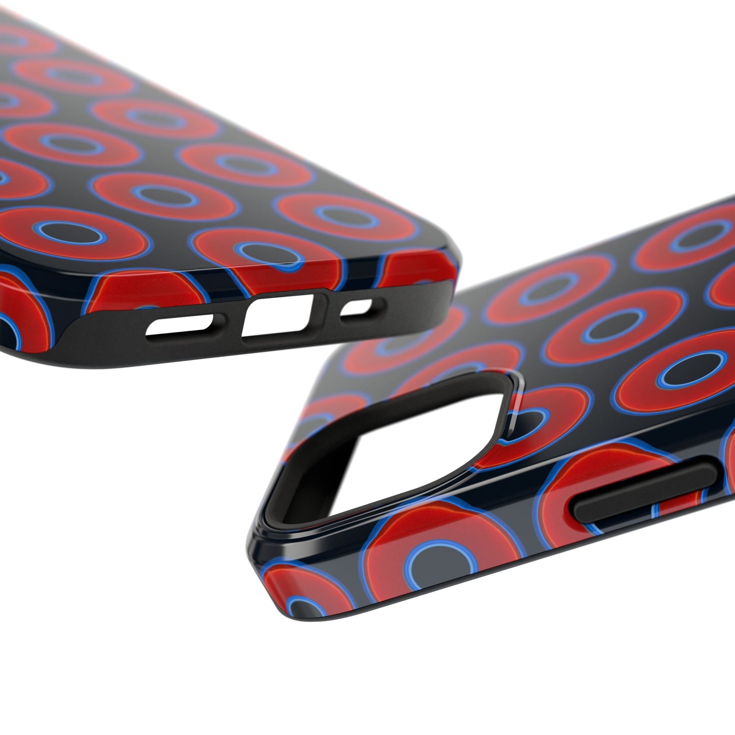 Impact-Resistant Lumpy Donut Case - red vivid donut print w/blue charcoal background