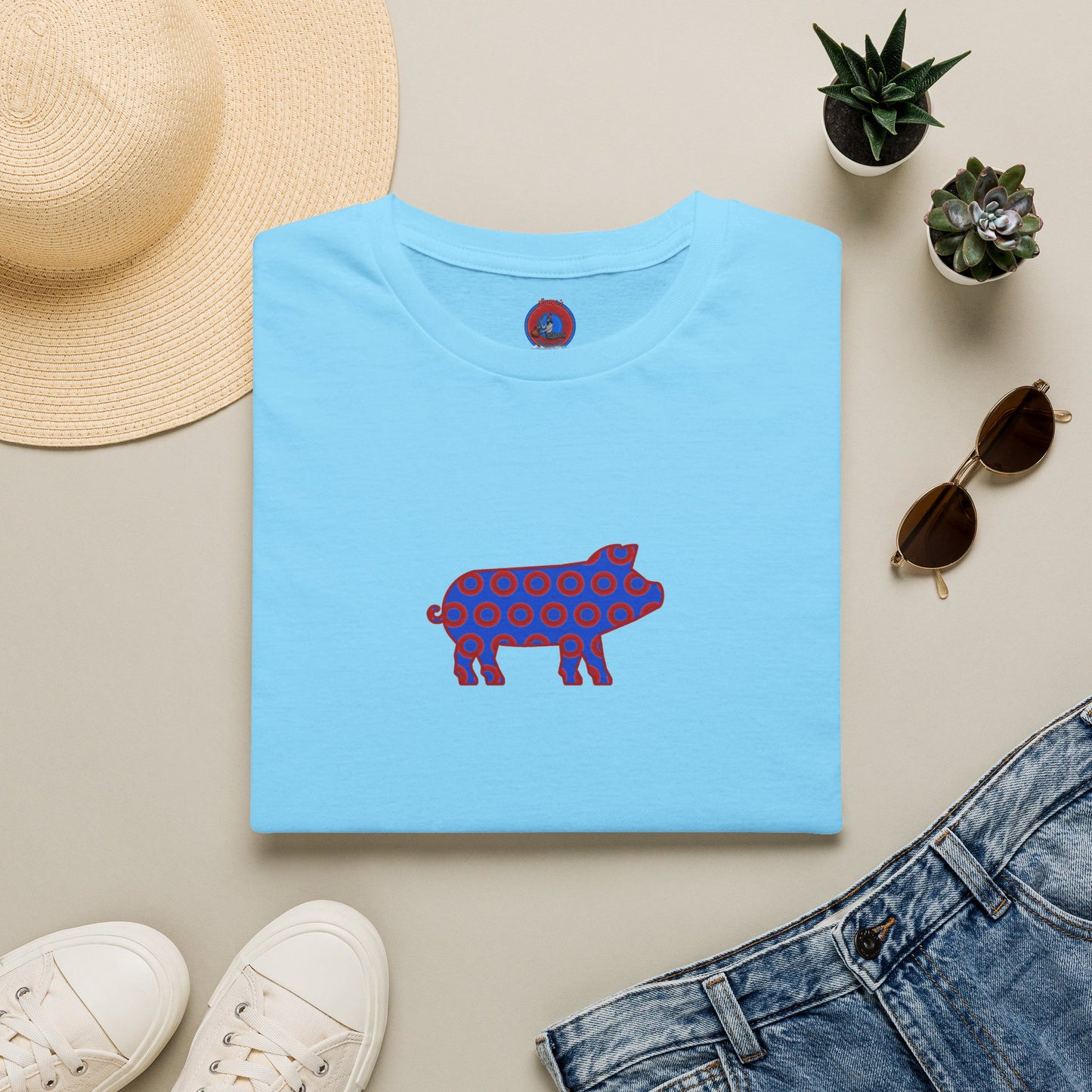 Classic Donut Tee - Unisex Soft-Style - "Guyute's Ugly Donut" - vivid red/blue donut pattern - variant 3